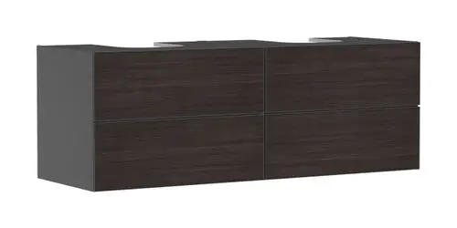 Waschtischunterschrank in schiefergrauem Finish mit vier Schubkästen, hergestellt von Hansgrohe, für die Montage unter zwei Aufsatzwaschtischen.